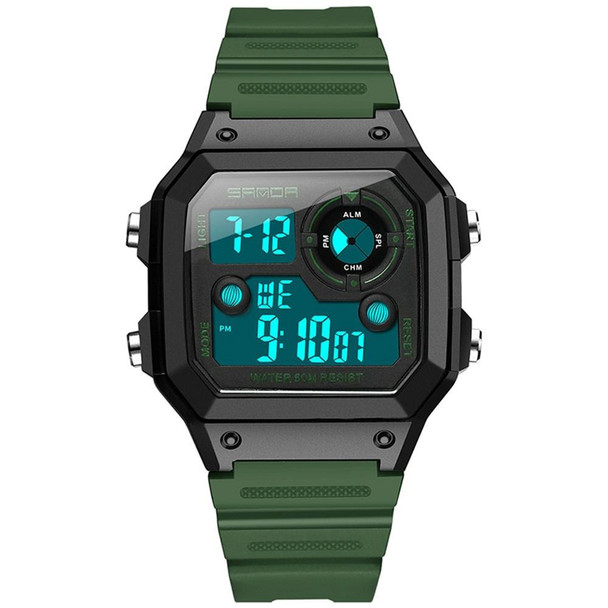 SANDA418 Square Wristwatch Swimming Waterproof Alarm Night light Male Student Watch Simple Fashion Sports Watch(Green)