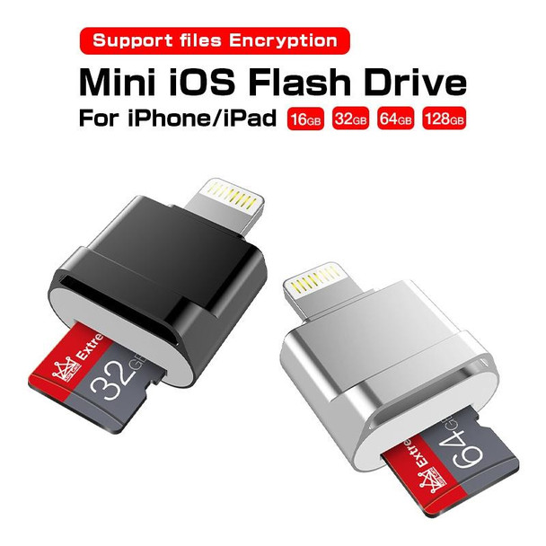 MicroDrive 8pin To TF Card Adapter Mini iPhone & iPad TF Card Reader, Capacity:64GB(Black)
