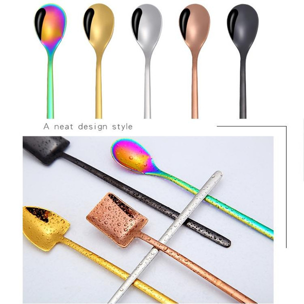 2 PCS Stainless Steel Spoon Creative Coffee Spoon Bar Ice Spoon Gold Plated Long Stirring Spoon, Style:Round Spoon, Color:Gold