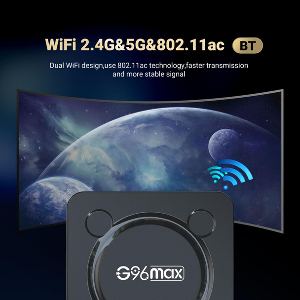 G96max Smart 4K HD Android 11.0 TV Box, Amlogic S905W2 Quad Core ARM Cortex A35, Support Dual Band WiFi, HDMI, RJ45, Capacity:2GB+16GB(EU Plug)