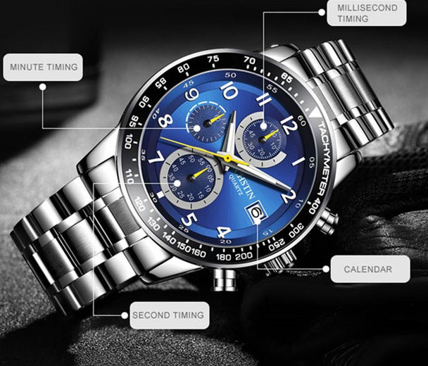 OCHSTIN   6112 Men Multi  Function Watch Fashion Sports Business Calendar Luminous Men Watch Quartz Watch Steel Watch(Silver  Black)