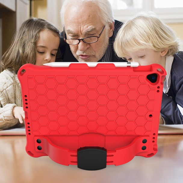 iPad Air 2019 10.5 Honeycomb Design EVA + PC Four Corner Anti Falling Flat Protective Shell With Straps(Red+Black)