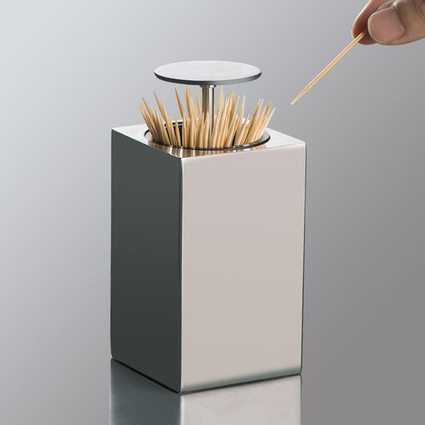 Push-Type Stainless Steel Toothpick Holder Portable Automatic Pop-Up Toothpick Storage Box(Square)