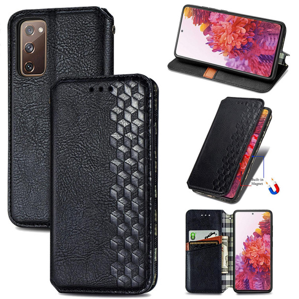 Galaxy S20 FE(4G/5G) / S20 Lite Cubic Grid Pressed Horizontal Flip Magnetic PU Leather Case with Holder & Card Slots & Wallet(Black)