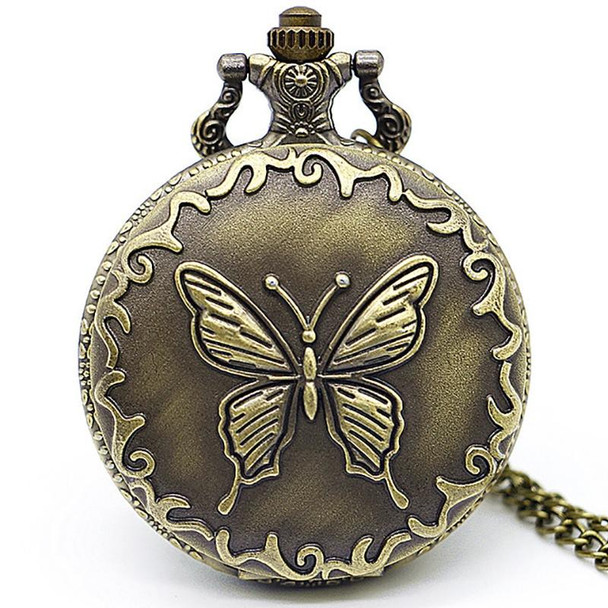 Butterfly Pattern Zinc Alloy Chain Analog Quartz Pocket Watch