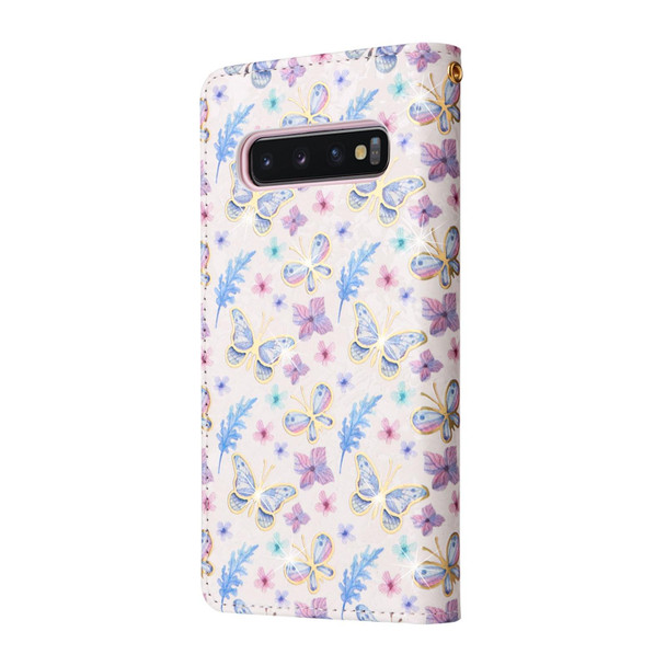 Samsung Galaxy S10 Bronzing Painting RFID Leather Case(Pansies)