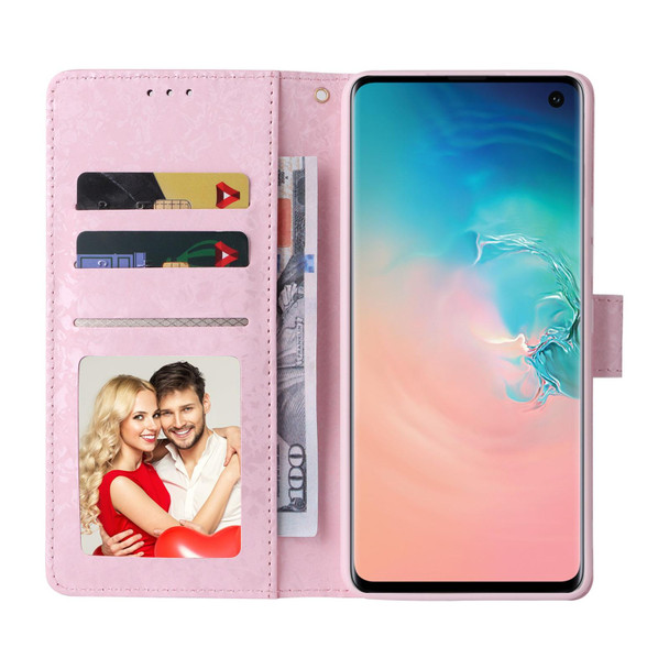 Samsung Galaxy S10 Bronzing Painting RFID Leather Case(Pansies)