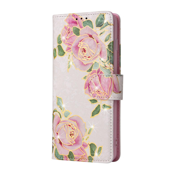 Samsung Galaxy S10 Bronzing Painting RFID Leather Case(Rose Flower)