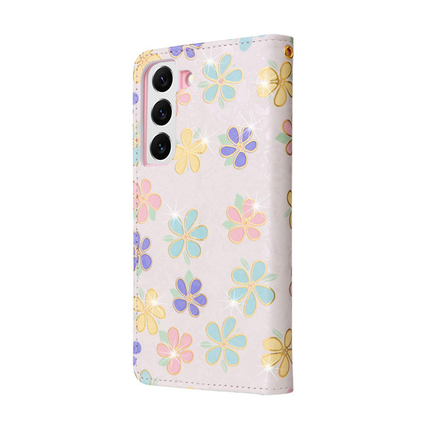 Samsung Galaxy S22 Bronzing Painting RFID Leather Case(Bloosoming Flower)