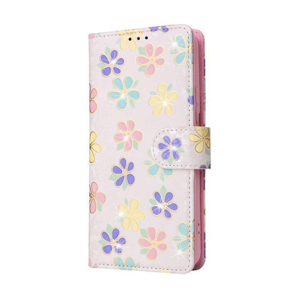 Samsung Galaxy S22 Bronzing Painting RFID Leather Case(Bloosoming Flower)
