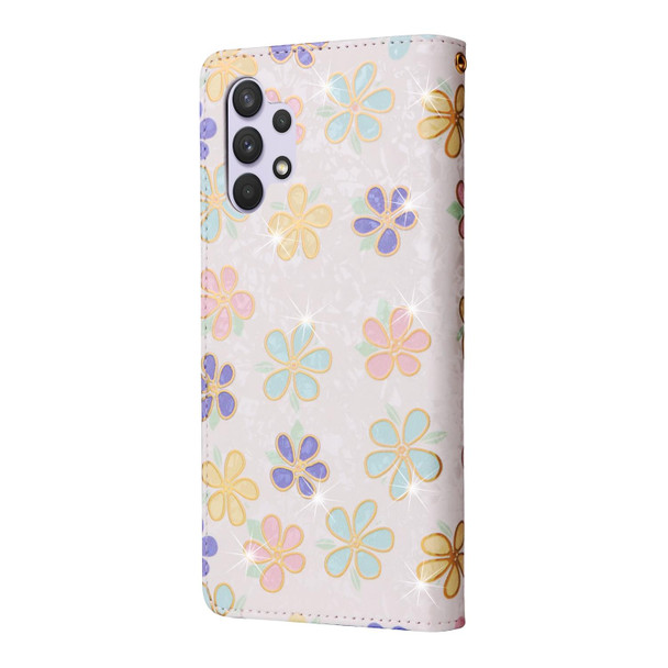 Samsung Galaxy A32 4G Bronzing Painting RFID Leather Case(Bloosoming Flower)