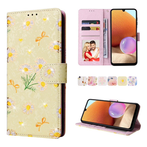 Samsung Galaxy A32 4G Bronzing Painting RFID Leather Case(Yellow Daisy)