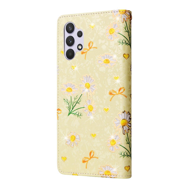 Samsung Galaxy A32 4G Bronzing Painting RFID Leather Case(Yellow Daisy)