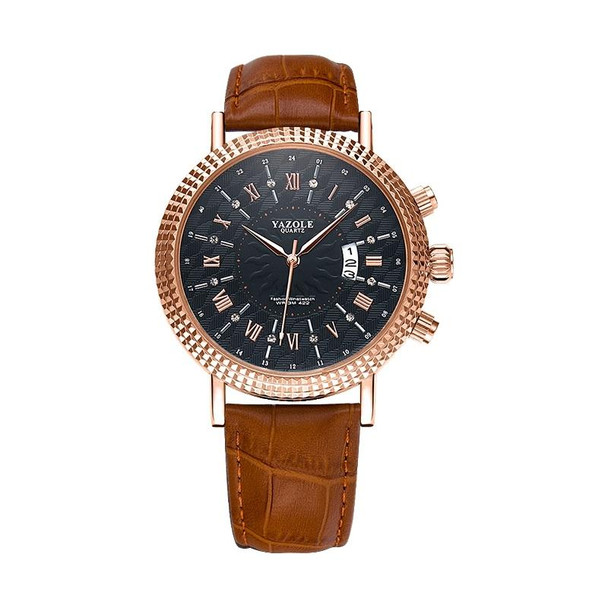 422 YAZOLE Men Fashion Business Leatherette Band Quartz Wrist Watch(Coffee+ Black)