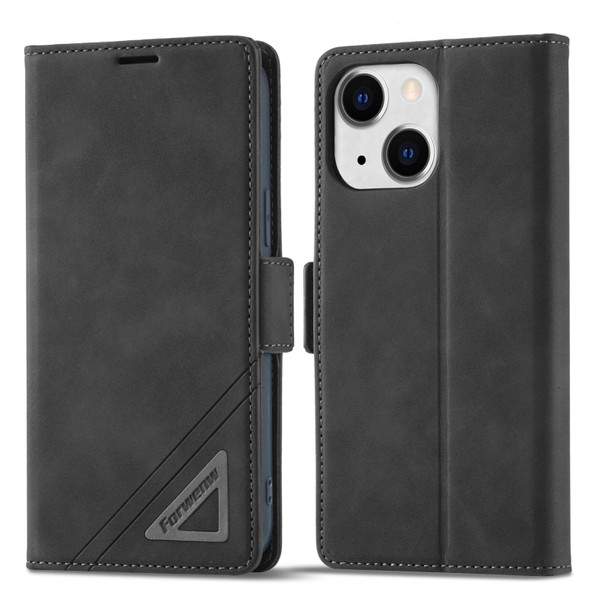 Forwenw Dual-side Buckle Leather Phone Case - iPhone 14(Black)