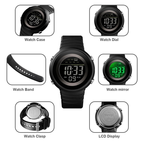 SKMEI 1497 Fashion Simple Backlight Single Display Electronic Watch Timing Alarm Watch(Black )
