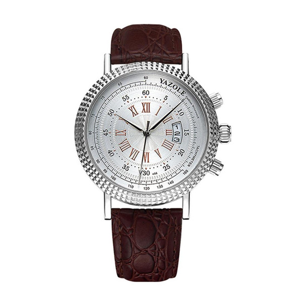 406 YAZOLE Men Fashion Business Leatherette Band Quartz Wrist Watch(Brown + White)