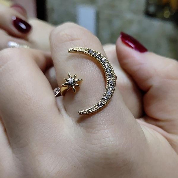 Female Star Moon Rings 925 Silver Crystal Ring Staking Jewelry(Yellow Gold)