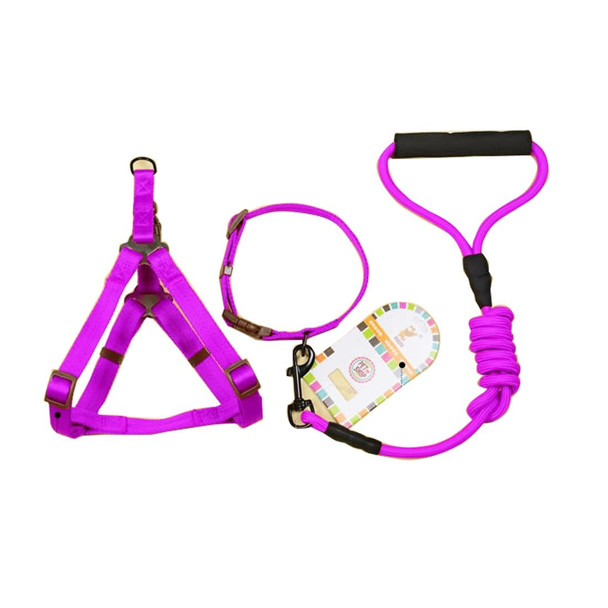 Pet Dog Collar + Harness + Leash Three Sets, M, Harness Chest Size: 43-67cm, Collar Neck Size: 33-52cm, Pet Weight: 15kg Below (Purple)