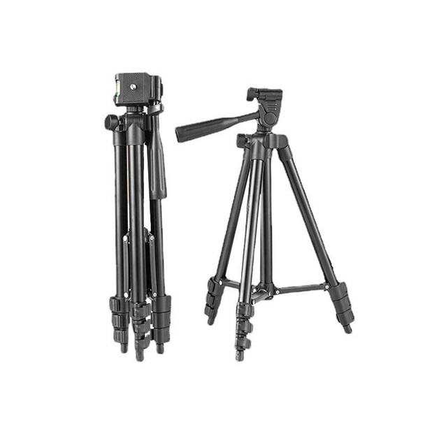 130cm 4-Section Folding Aluminum Alloy Tripod Mount with Three-Dimensional Head(Black)