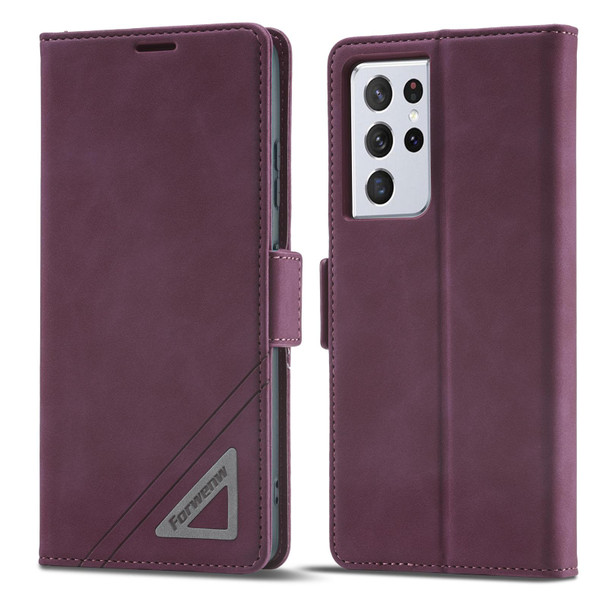 Samsung Galaxy S21 Ultra 5G Forwenw Dual-side Buckle Leather Phone Case(Wine Red)