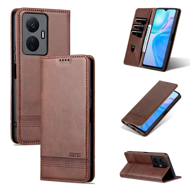 vivo Y77e/Y77 5G Global AZNS Magnetic Calf Texture Leather Phone Case(Dark Brown)