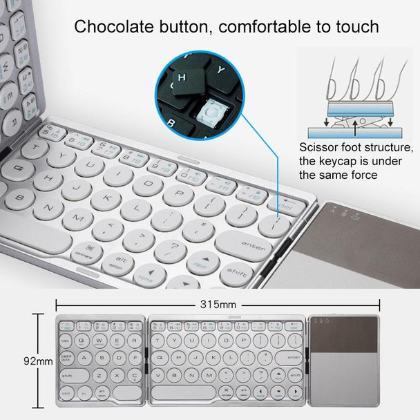 GK408 Three-fold Rechargeable Wireless Bluetooth Keyboard with Touchpad, Support Android / IOS / Windows (Silver)