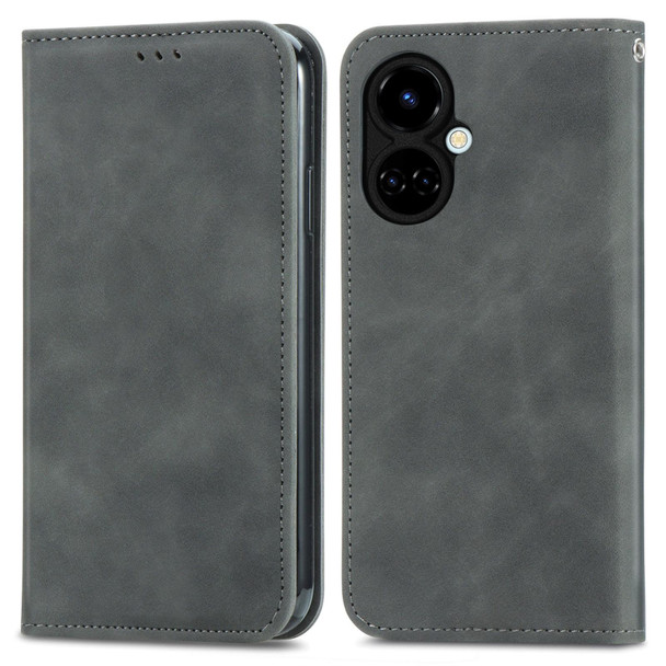 Tecno Camon 19 Retro Skin Feel Magnetic Leather Phone Case(Gray)