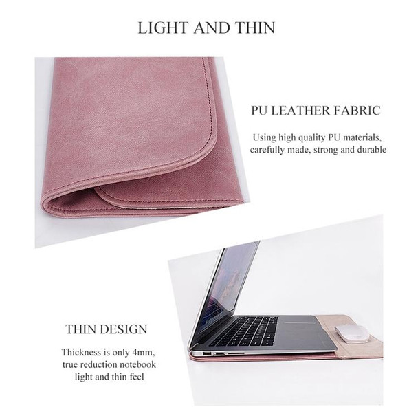 PU01S PU Leather Horizontal Invisible Magnetic Buckle Laptop Inner Bag for 14.1 inch laptops (Pink)