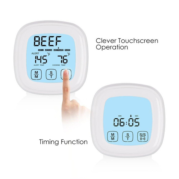 2 PCS Household Digital Meat Cooking Touchscreen Oven Timer Grill Thermometer