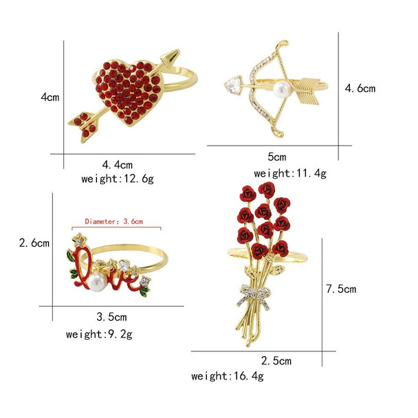 2 PCS Valentine Day Rose Alloy Napkin Ring, Specification: Z1010-1