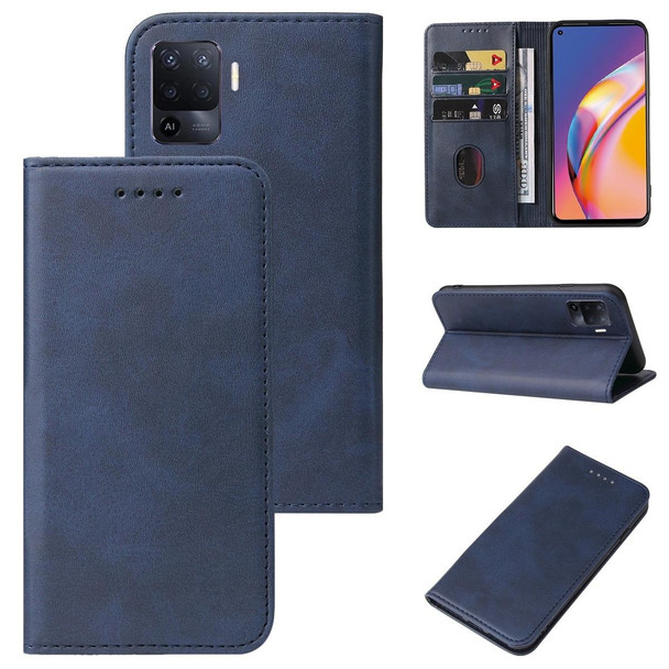 OPPO Reno5 Lite Magnetic Closure Leather Phone Case(Blue)