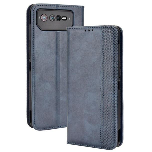 ASUS ROG Phone 6 / 6 Pro Magnetic Buckle Retro Texture Leatherette Phone Case(Blue)