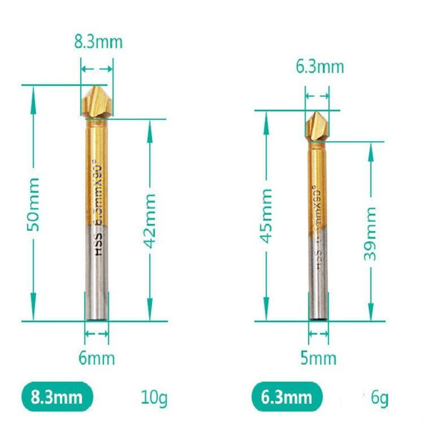 6 In 1 90 Degree Three-edge Chamfering Knife Woodworking Milling Cutter Chamfering Machine Hole Opener, Package:Plastic Bag(White Diamond)