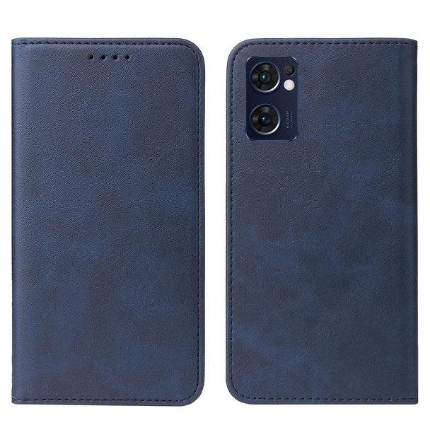 OPPO Reno7 SE 5G Magnetic Closure Leather Phone Case(Blue)