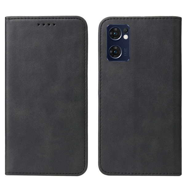 OPPO Reno7 SE 5G Magnetic Closure Leather Phone Case(Black)