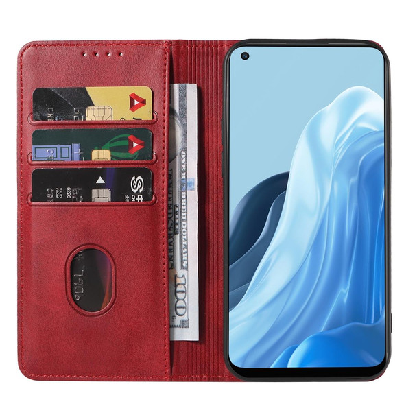 OPPO Reno7 4G Magnetic Closure Leather Phone Case(Red)