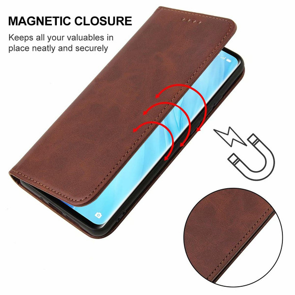 OPPO Reno4 Pro Magnetic Closure Leather Phone Case(Brown)