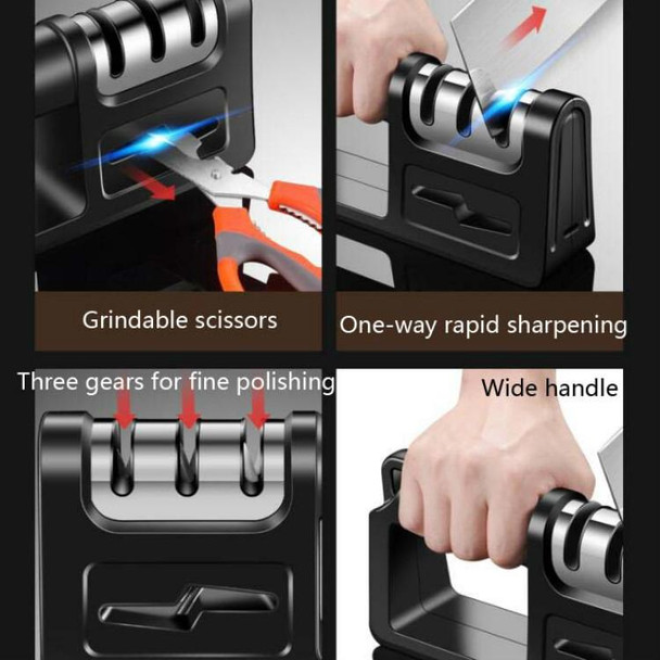 2 PCS Three-Stage Kitchen Sharpener Multi-Function Kitchen Knife Scissors Sharpening Stone, Specification:Diamond Cutter Head, Color:Black