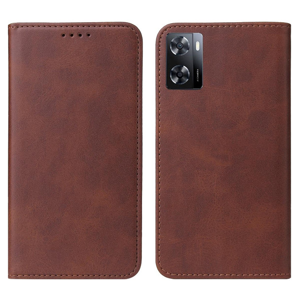 OPPO A57 4G Magnetic Closure Leather Phone Case(Brown)