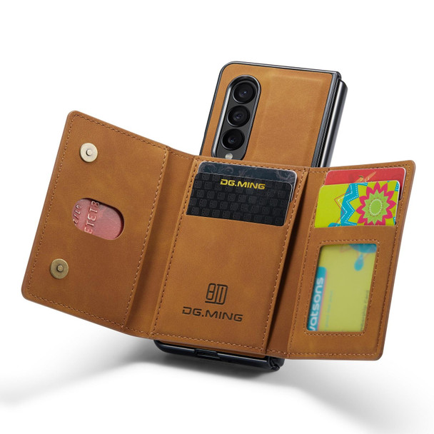 Samsung Galaxy Z Fold4 DG.MING M2 Series 3-Fold Multi Card Bag + Magnetic Phone Case(Brown)