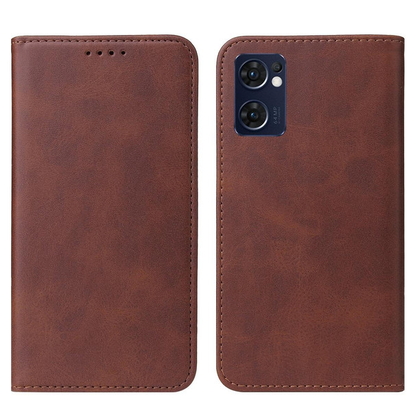 OPPO Reno7 SE 5G Magnetic Closure Leather Phone Case(Brown)