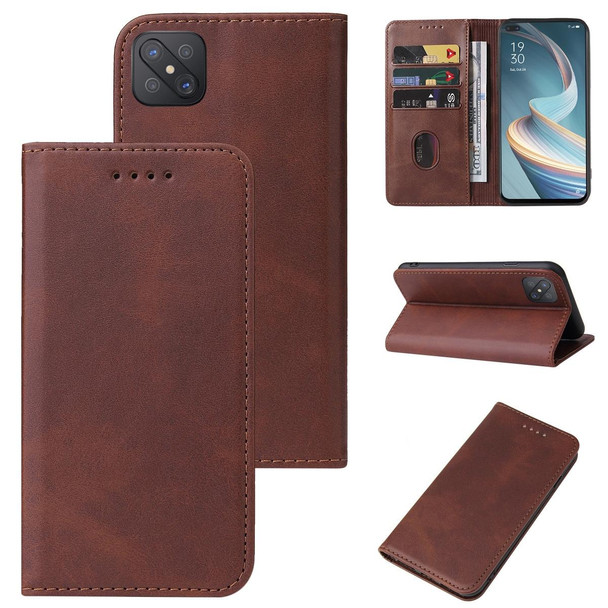 OPPO Reno4 Z 5G Magnetic Closure Leather Phone Case(Brown)