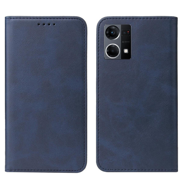 OPPO Reno7 4G Magnetic Closure Leather Phone Case(Blue)