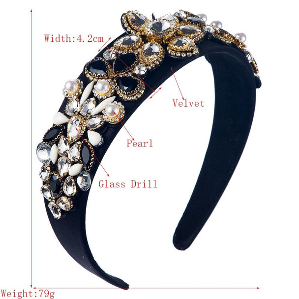 Stained Glass Inlaid Glass Diamond Pearl Headband(Black)