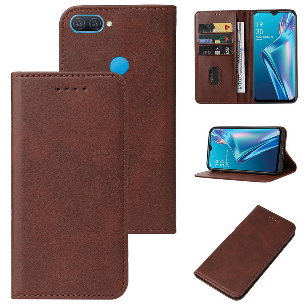 OPPO A12 Magnetic Closure Leather Phone Case(Brown)