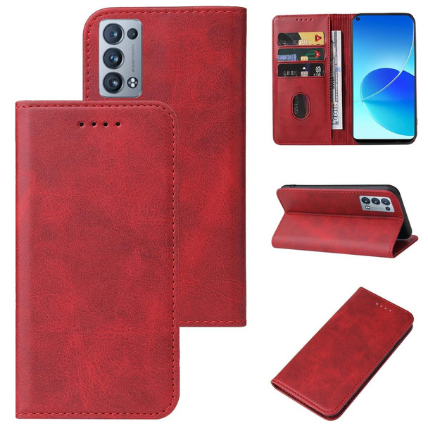 OPPO Reno6 Pro+ 5G Magnetic Closure Leather Phone Case(Red)