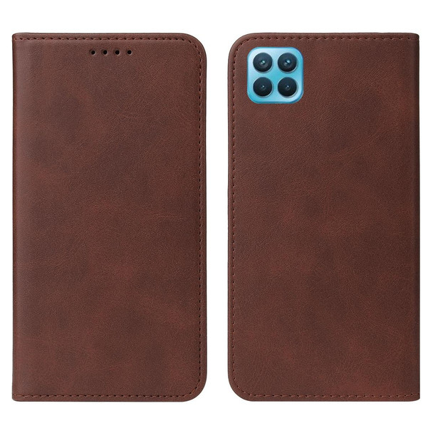 OPPO Reno4 Lite Magnetic Closure Leather Phone Case(Brown)