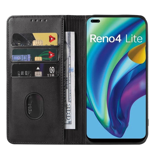 OPPO Reno4 Lite Magnetic Closure Leather Phone Case(Black)