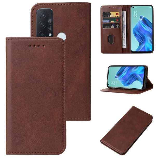 OPPO Reno5 A Magnetic Closure Leather Phone Case(Brown)